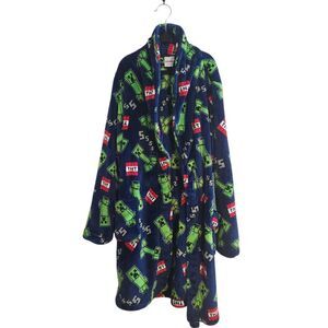 Minecraft Boys Luxe Plush Pajama Robe Size Large 10/12 Blue Green